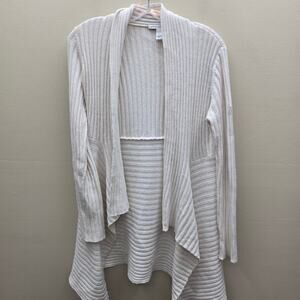 Autumn Cashmere Long Sleeve Ribbed Open Front Drape Cardigan Beige SZ Small